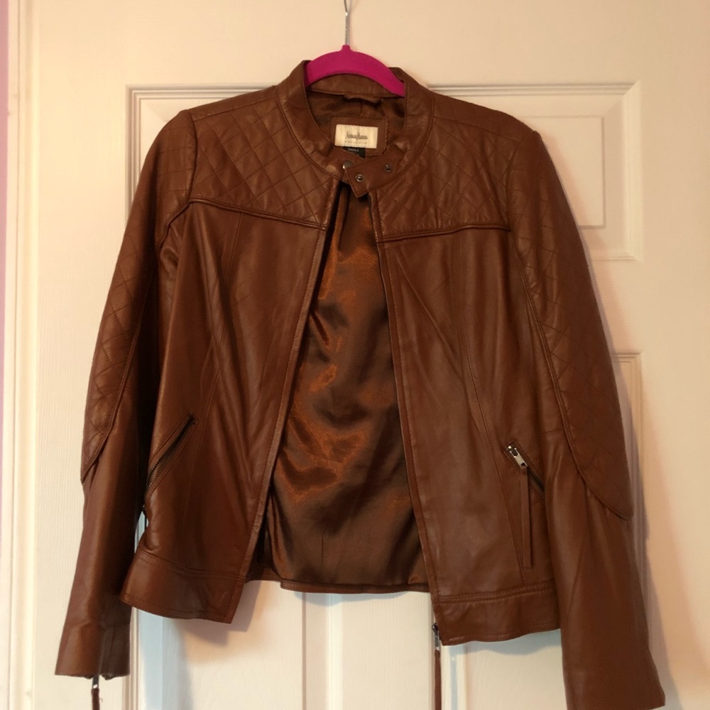 Neiman Marcus Moto Leather Jacket In Cognac.